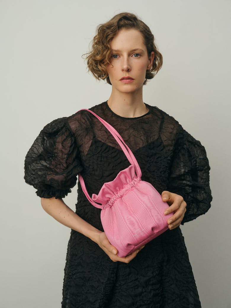 Drawstring Bucket Bag Pink Moiré