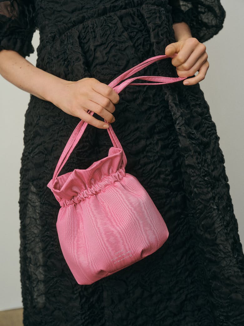 Drawstring Bucket Bag Pink Moiré
