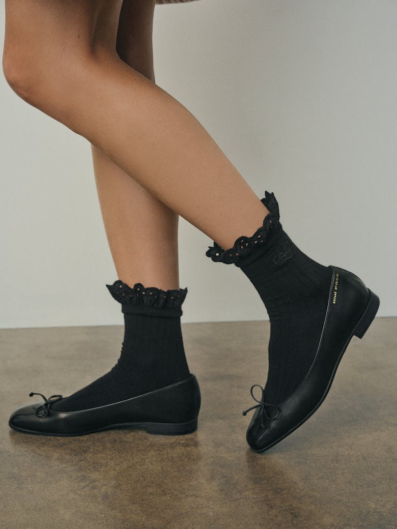 Socks with Black Eyelet Trim