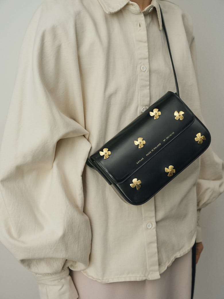 Flap Bag with Flower Embellishments