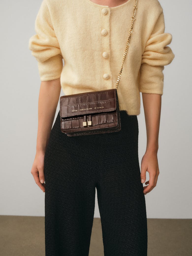 Mini Belt  Bag “glossy brown crocodile”