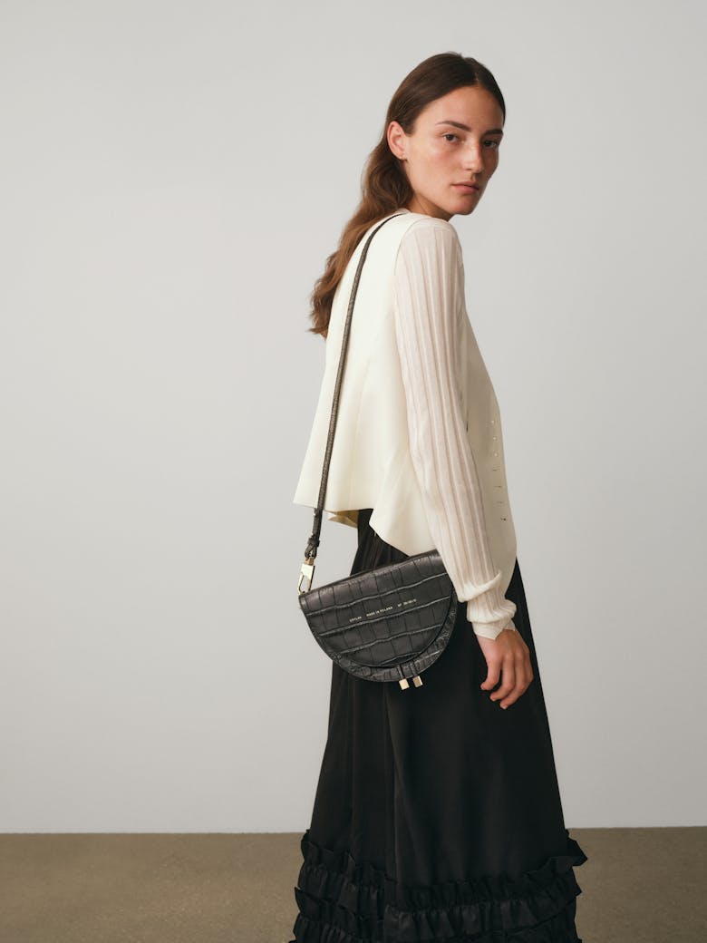 Long Strap “glossy black crocodile”