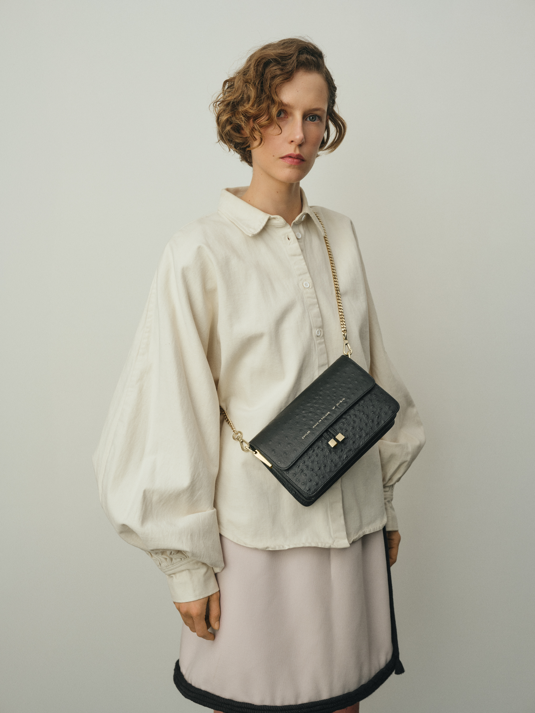 Shoulder Bag “black ostrich” + Golden Chain - Chylak