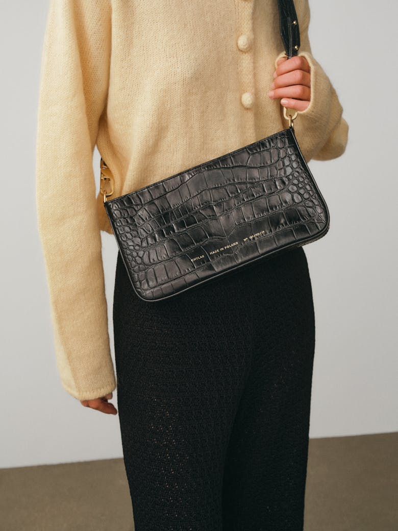 Underarm Bag “glossy black crocodile”