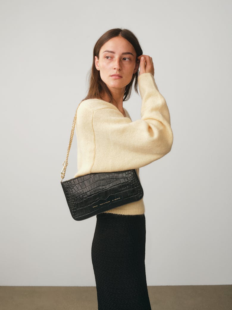 Underarm Bag “glossy black crocodile”