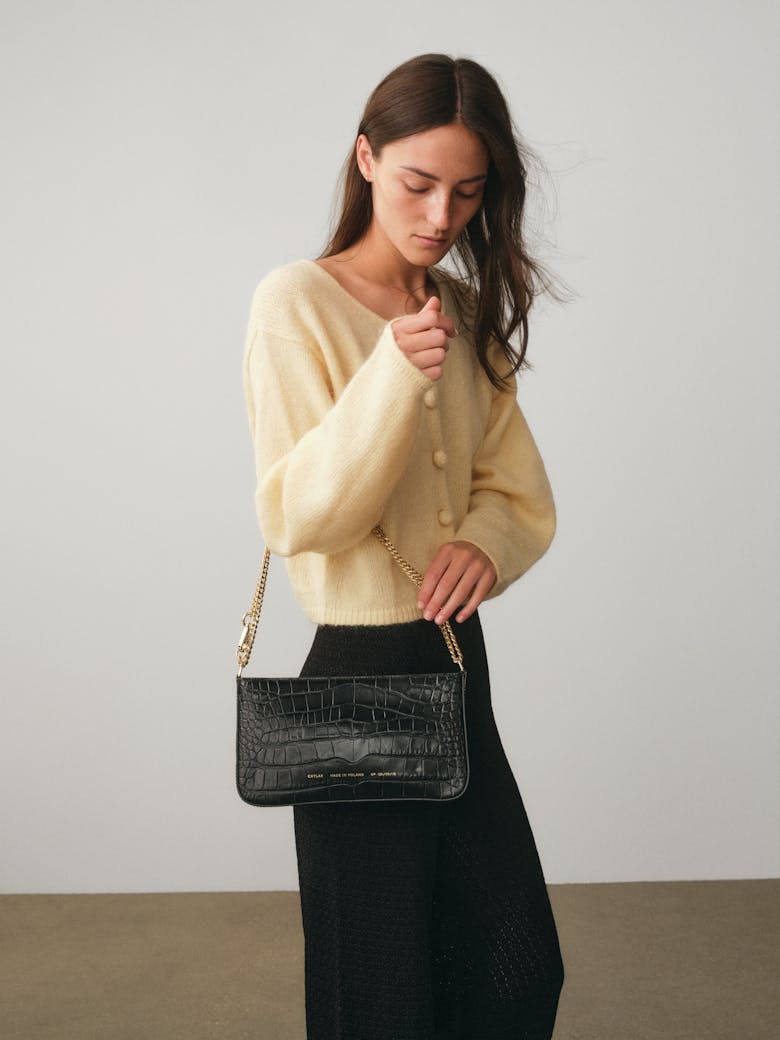 Underarm Bag “glossy black crocodile”