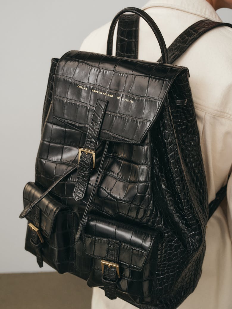 Big Backpack “glossy black crocodile”