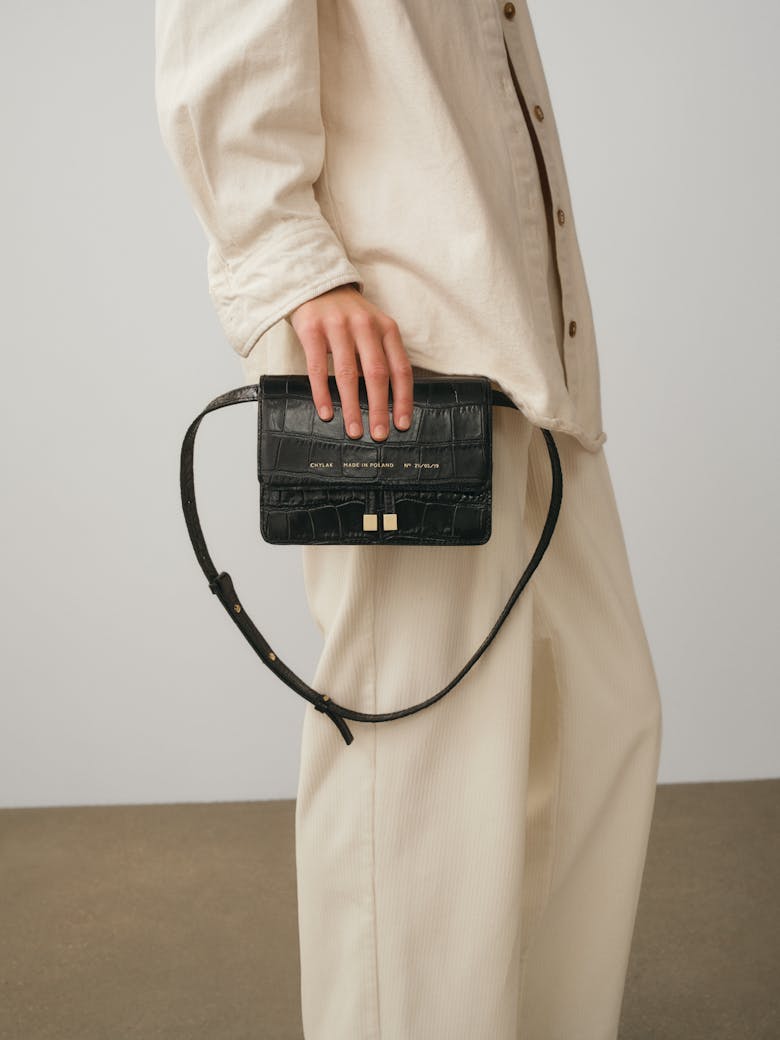 Mini Belt Bag “glossy black crocodile”