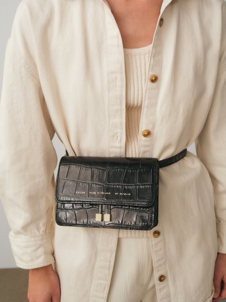 Mini Belt Bag “glossy black crocodile”
