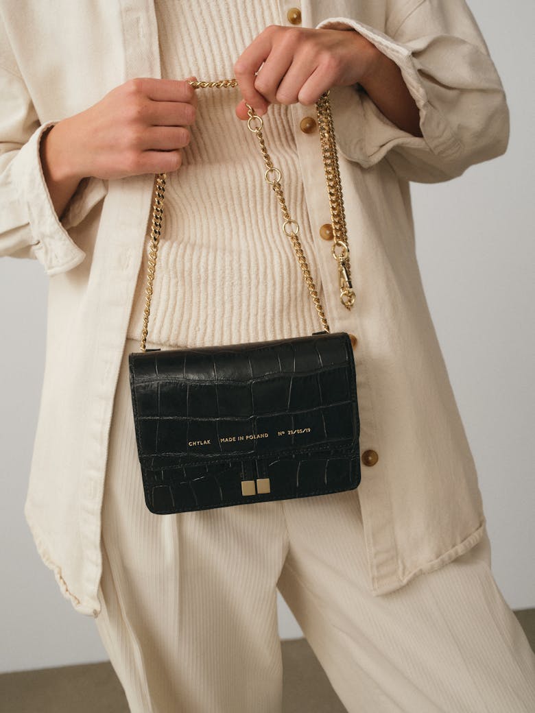 Mini Belt Bag “glossy black crocodile”