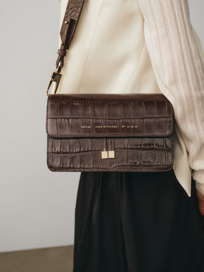 Shoulder Bag “glossy brown crocodile”