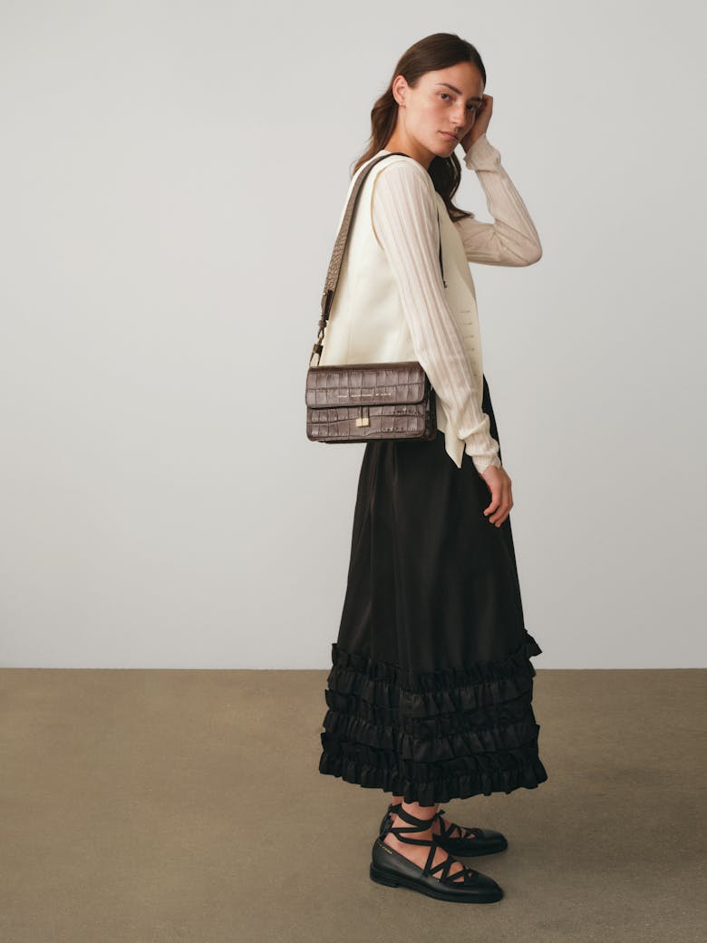 Shoulder Bag “glossy brown crocodile”