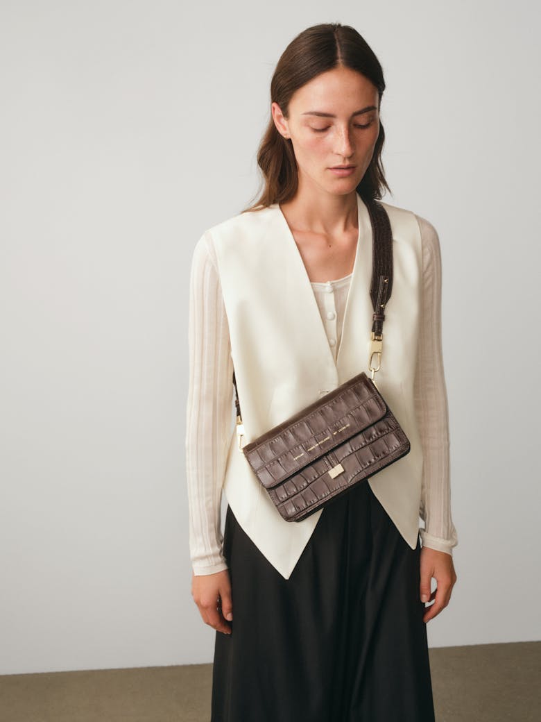 Shoulder Bag “glossy brown crocodile”