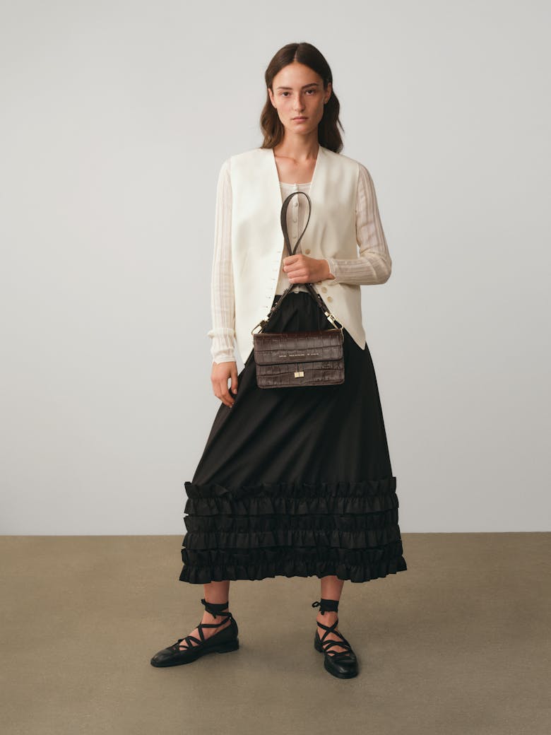 Shoulder Bag “glossy brown crocodile”