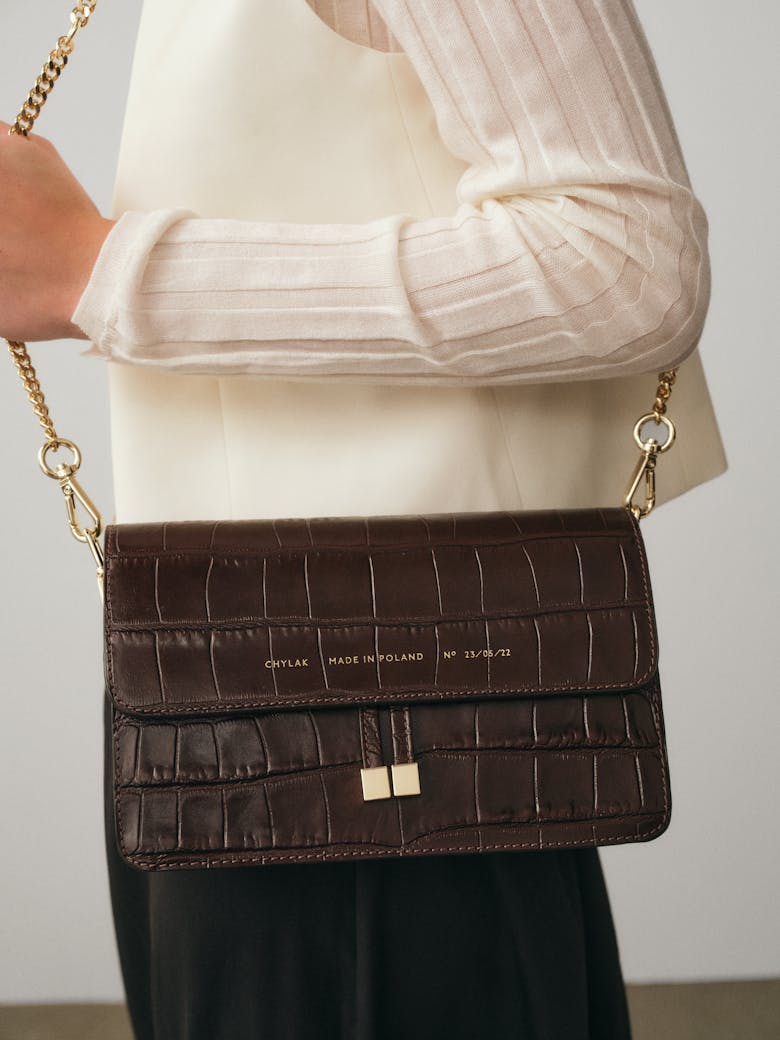 Klasyczna Torebka na Ramię „brązowy błyszczący krokodyl” 