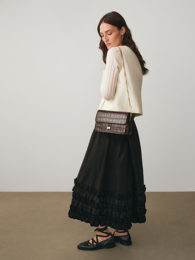 Klasyczna Torebka na Ramię „brązowy błyszczący krokodyl” 