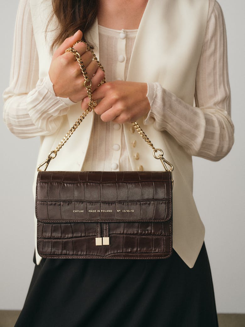 Shoulder Bag “glossy brown crocodile”