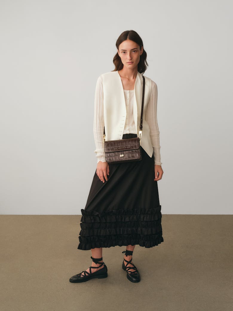 Shoulder Bag “glossy brown crocodile”