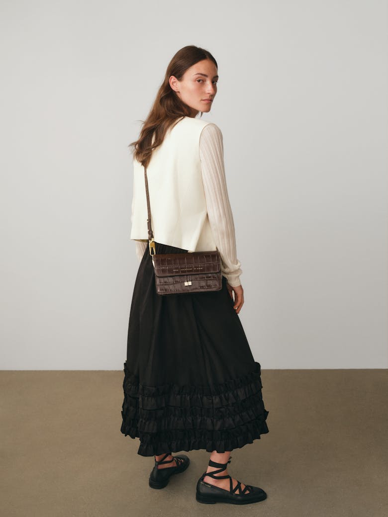 Shoulder Bag “glossy brown crocodile”