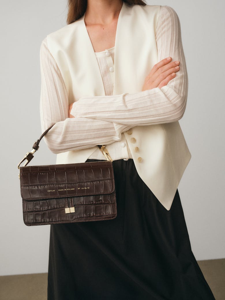 Shoulder Bag “glossy brown crocodile”