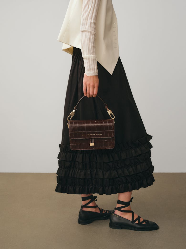 Shoulder Bag “glossy brown crocodile”