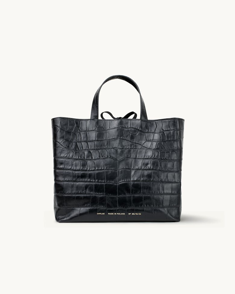 Square Shopper “glossy black crocodile”