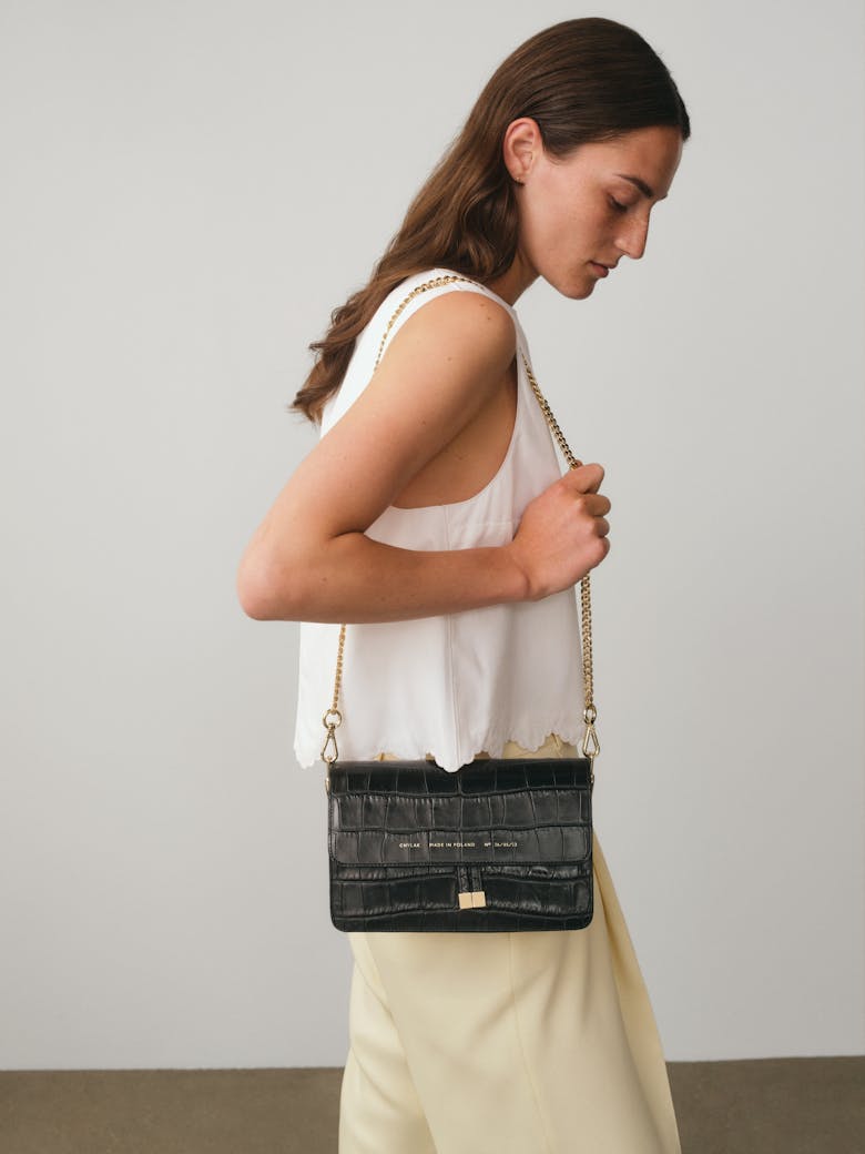 Shoulder Bag “glossy black crocodile”