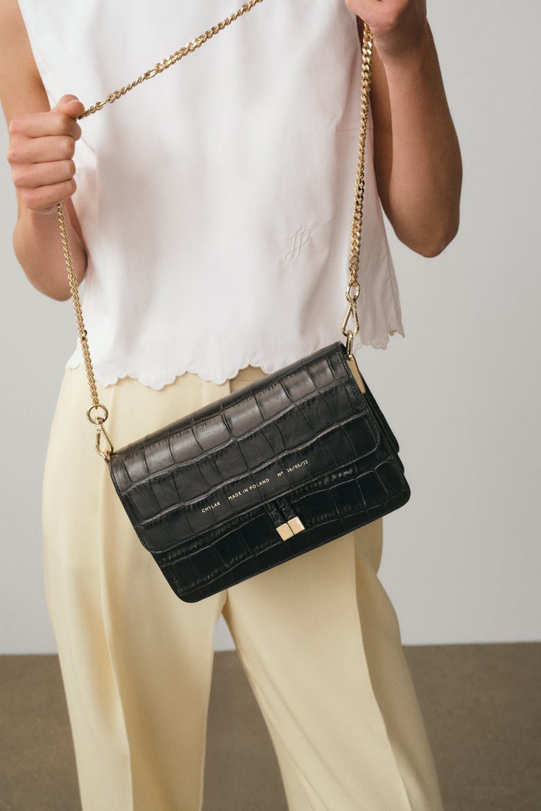 Shoulder Bag “glossy black crocodile”