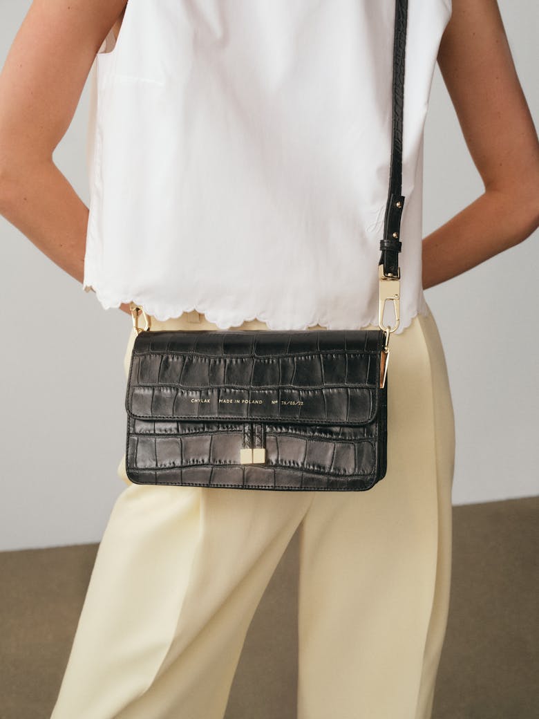 Shoulder Bag “glossy black crocodile” 