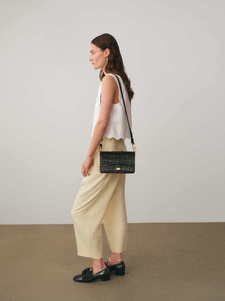 Shoulder Bag “glossy black crocodile” 