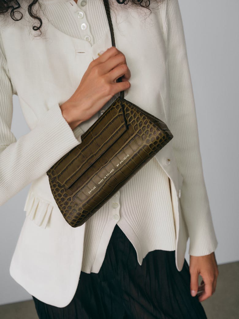 Small Envelope Clutch “olive crocodile”