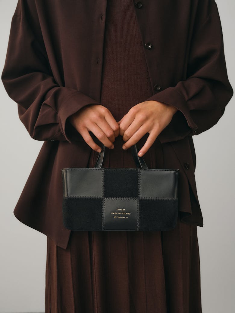 Small Patchwork Tote Bag “black suede”