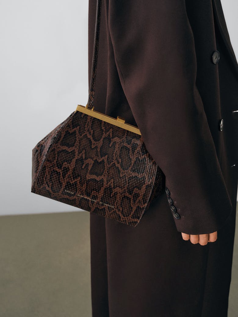 Tall “Vintage” Frame Bag “brown python”