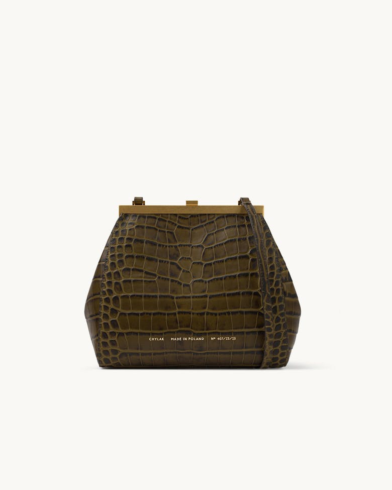 Tall “Vintage” Frame Bag “olive crocodile”