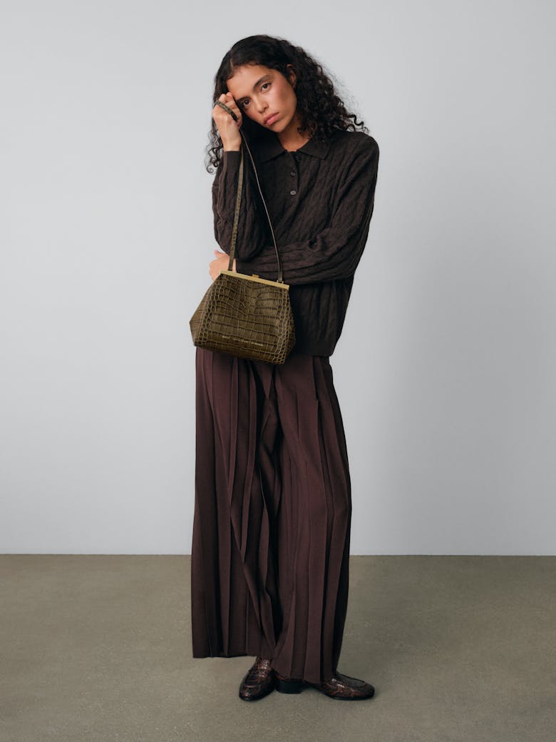 Tall “Vintage” Frame Bag “olive crocodile”