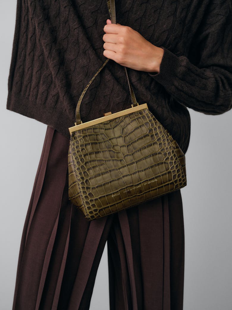 Tall “Vintage” Frame Bag “olive crocodile”