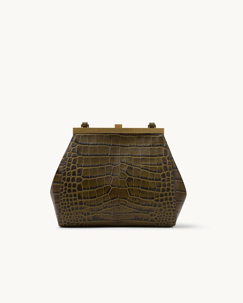 Tall “Vintage” Frame Bag “olive crocodile”