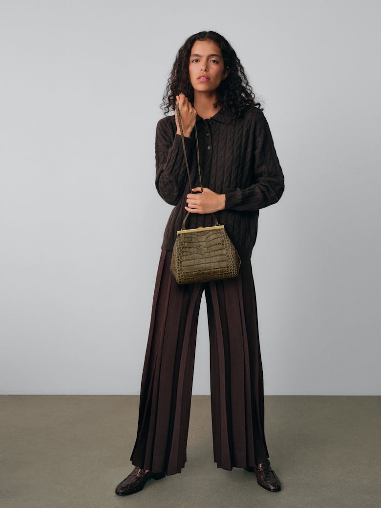 Tall “Vintage” Frame Bag “olive crocodile”