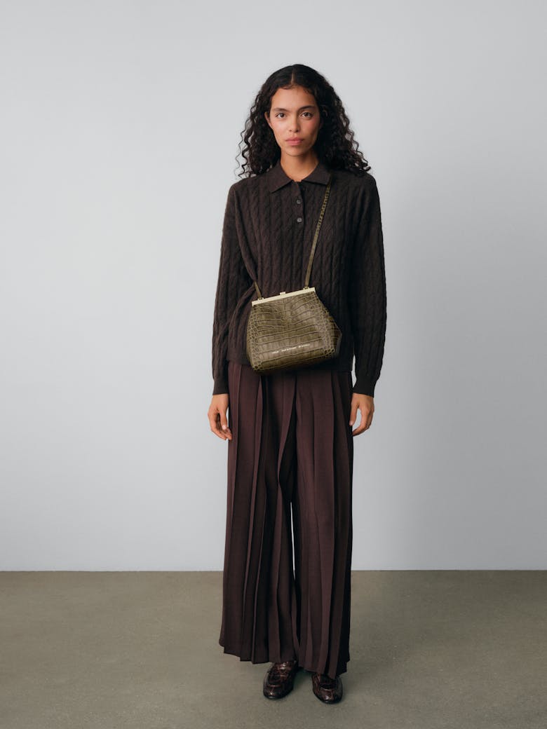 Tall “Vintage” Frame Bag “olive crocodile”