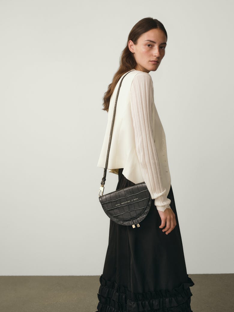 Long Strap “glossy black crocodile”