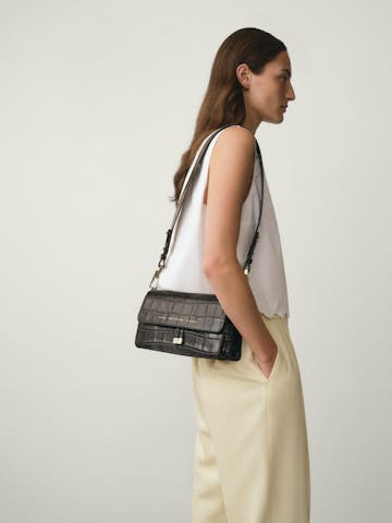 Shoulder Bag “glossy black crocodile”