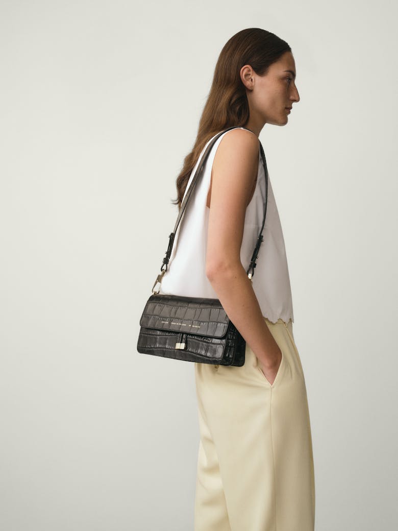 Shoulder Bag “glossy black crocodile”