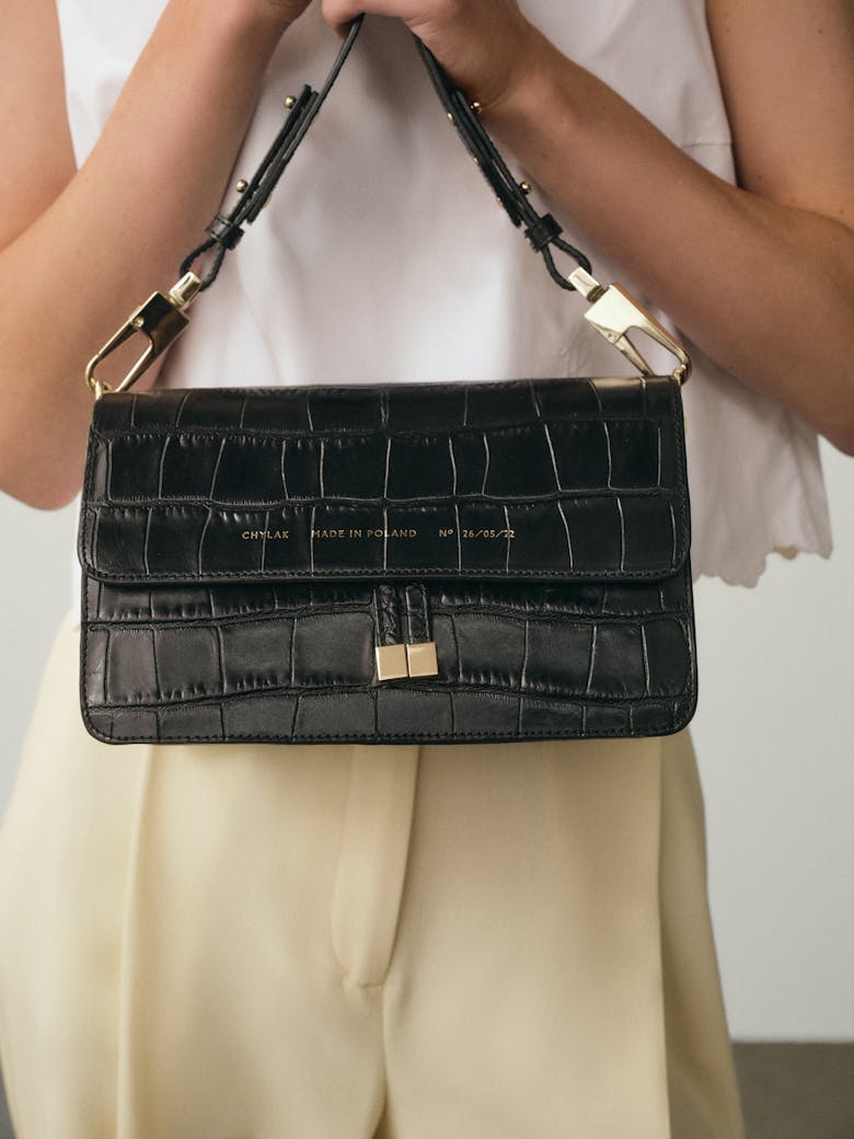 Shoulder Bag “glossy black crocodile”
