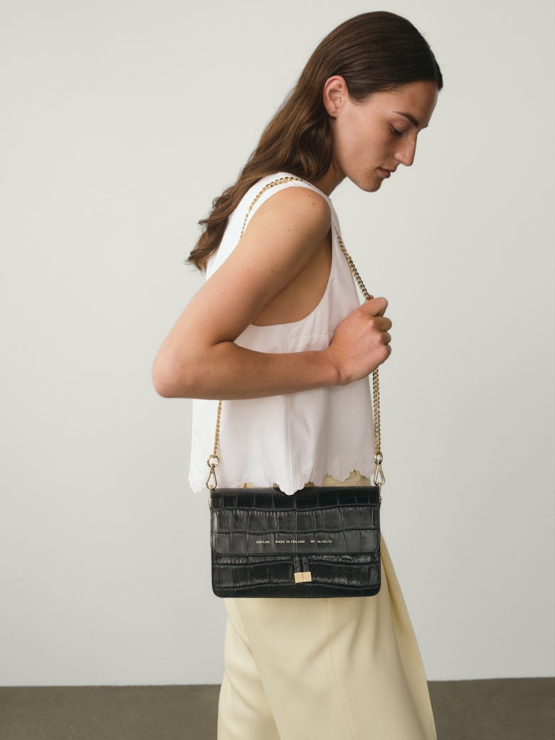 Shoulder Bag “glossy black crocodile” 