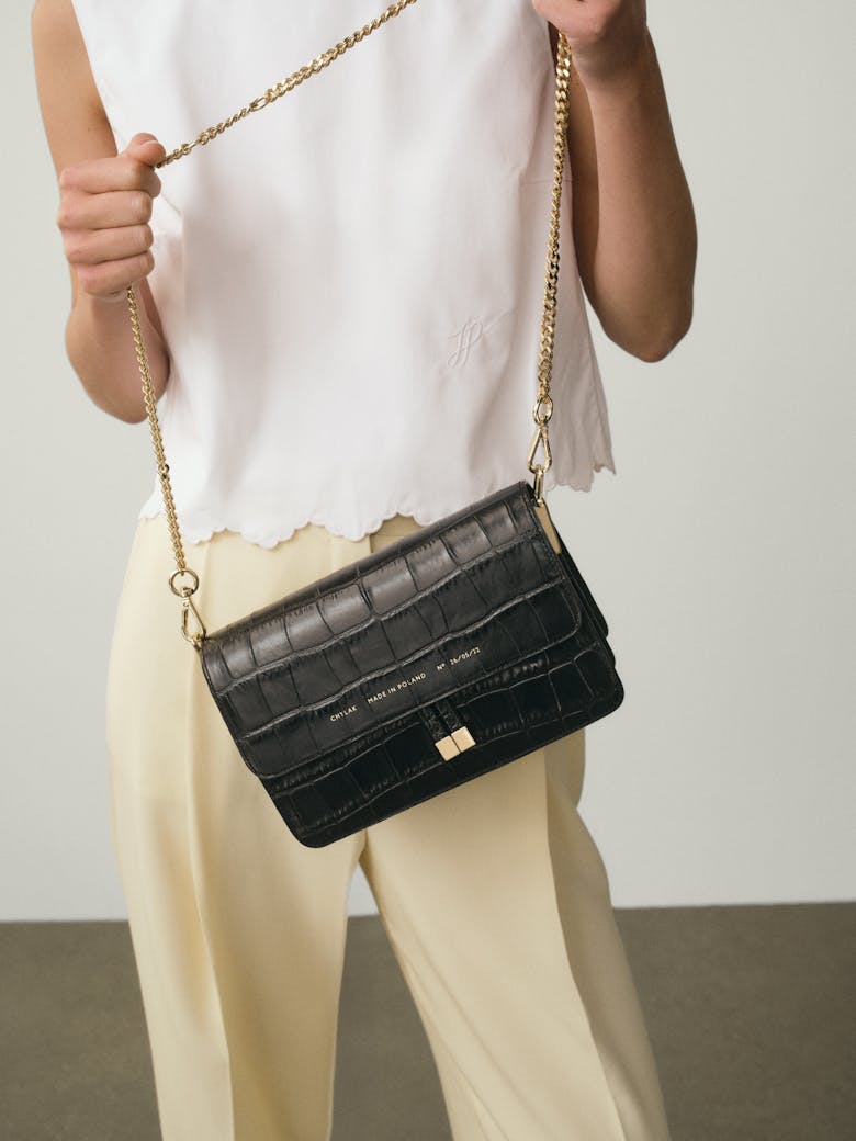 Shoulder Bag “glossy black crocodile” 
