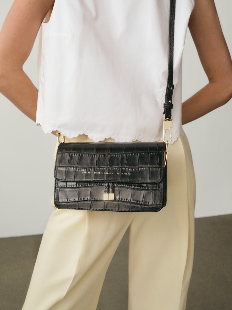 Shoulder Bag “glossy black crocodile” 