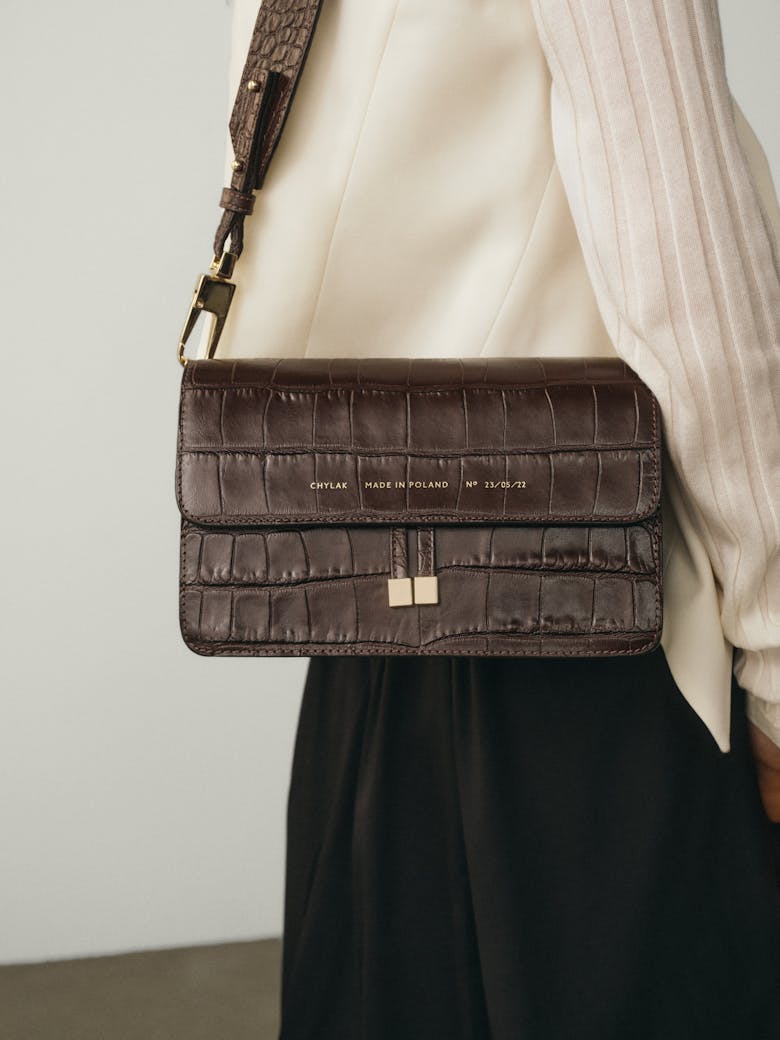 Shoulder Bag “glossy brown crocodile”
