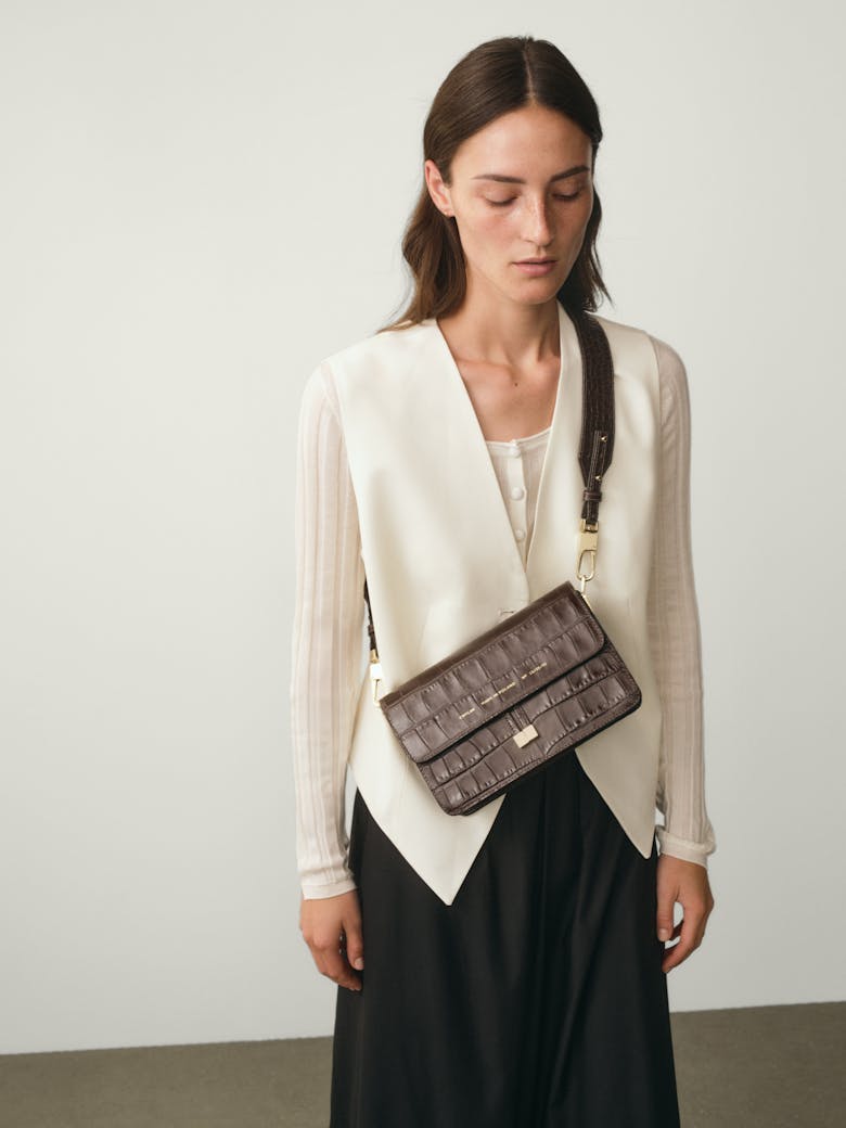 Shoulder Bag “glossy brown crocodile”