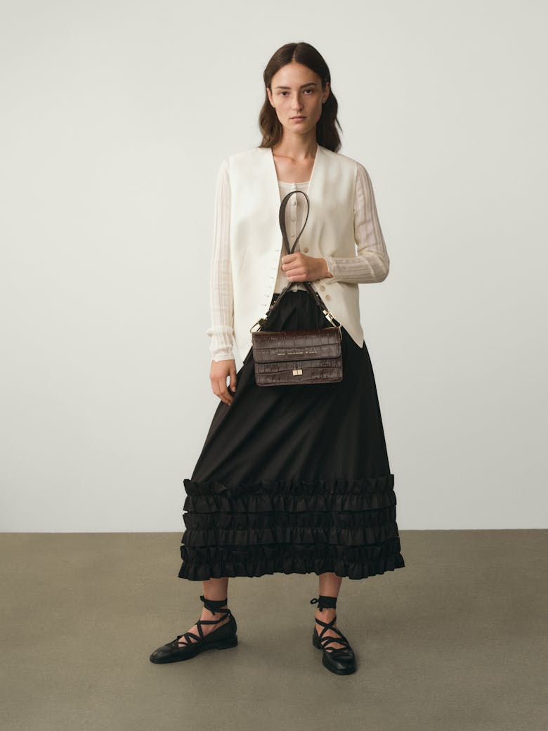 Shoulder Bag “glossy brown crocodile”