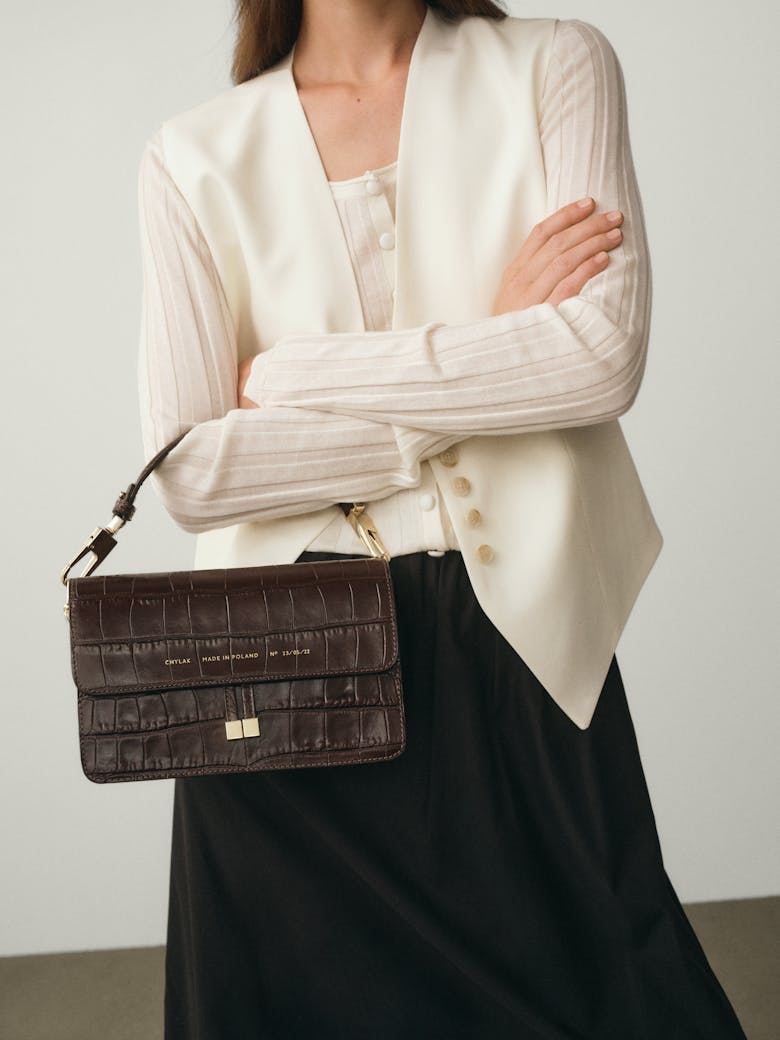 Shoulder Bag “glossy brown crocodile”